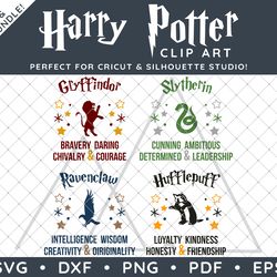Harry Potter Clip Art Design SVG DXF PNG PDF - Hogwarts House Gryffindor Slytherin Ravenclaw Hufflepuff Quote Designs