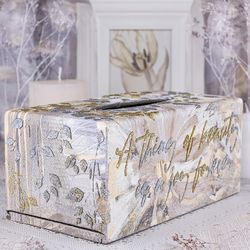 Silver and Golden Glitter Italic Letters on the Abstract Background Mixed Media Collage Rectangular Tissue Box Cover