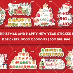 Merry Christmas and happy new year sticker bundle