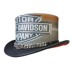 harley davidson inspired bikers leather top hat