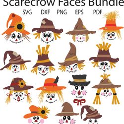 Scarecrow Faces Bundle, Halloween SVG, Scarecrow Sublimation, Scarecrow Head, SVG, DXF, PDF, PNG Files