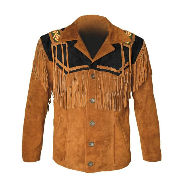 Western Native Indian American Cowboy Fringed Brown Suede Short Jacket.jpg
