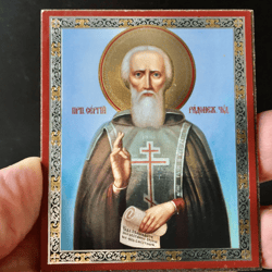 Saint Sergius of Radonezh | Silver and Gold Foiled Mounted on Wood | Size: 2,5" x 3,5"