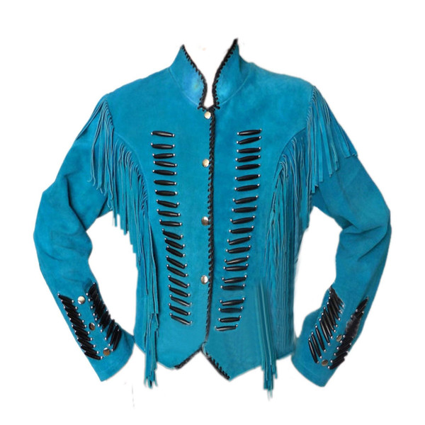 Ladies Fringed Jacket Turquoise.jpg