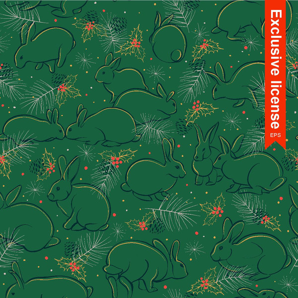 Seamless-Pattern-Bunnies-Green-Wallpaper