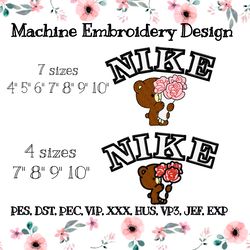 nike embroidery design with a cute bear