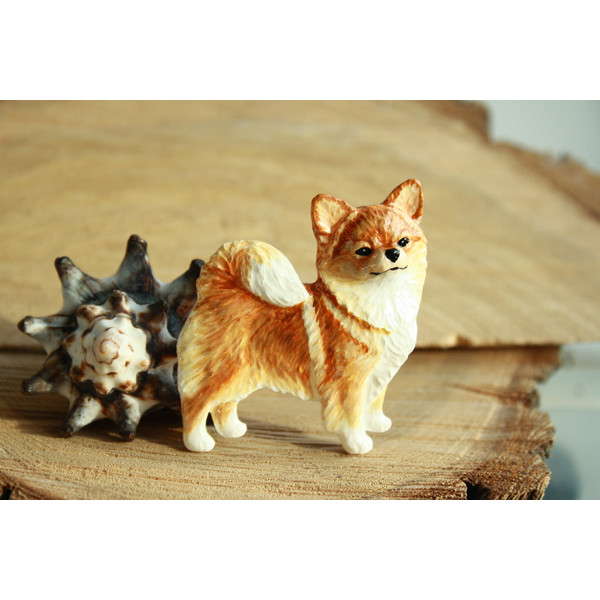 brooch figurine red  longhaired chihuahua