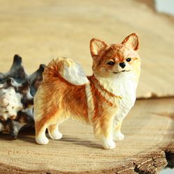 Brooch longhaired chihuahua figurine - brooch or dog show ring clip/number holder, cast plastic, hand-painted