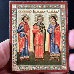 Three Saints Samon, Guri & Aviv | Silver And undefined Gold Foiled Mounted On Wood 2,5" X 3,5"