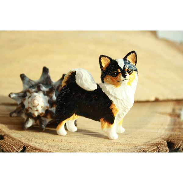 brooch tricolor longhaired chihuahua figurine