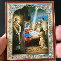 Nativity of Jesus Christ | Silver and Gold Foiled Mounted on Wood | Size: 2,5" x 3,5"