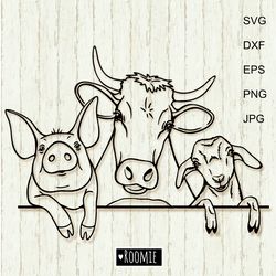 Farm Animals Svg Cricut, Cow Pig Goat Svg, Farmhouse Sign, Digital Printable Design, Cut File Cameo Silhouette Vinyl