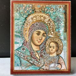 Bethlehem Mother Of God | Silver And Gold Foiled Mounted On Wood | Size: 2,5" X 3,5"