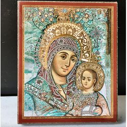 Bethlehem Mother of God | Silver and Gold Foiled Mounted on Wood | Size: 2,5" x 3,5"