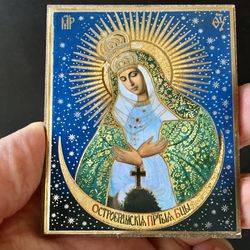 Mother of God Ostrobramskaya | Silver and Gold Foiled Mounted on Wood | Size: 2,5" x 3,5"