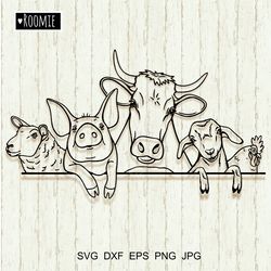 Farm Animals Cricut SVG, Cow Pig Sheep Goat Rooster, Farmhouse Sign Laser Cut File, Farm Animals Clipart
