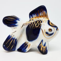 USSR Vintage Porcelain GOLD FISH salt shaker LFZ 1960s