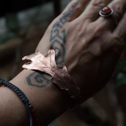 Oak leaf cuff brecelet for women, Electroformed plant bracelet, Oak jewelry