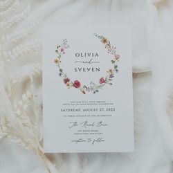 wildflower wedding invitation template, boho wedding invitation suite, printable wedding invitations, wedding invite