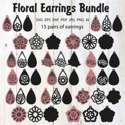 Floral Earrings SVG Bundle, Pendant Template For Laser Cut, Cricut, Silhouette, etc. SVG,DXF,EPS,PNG Files