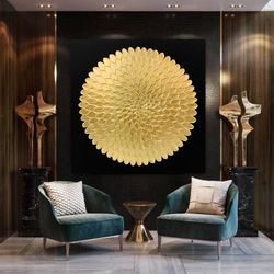 gold leaf painting 3d, texture paste, modern acrylic painting on canvas, large gold leaf abstract painting