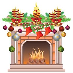 Decorated Christmas Fireplace