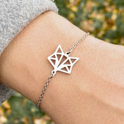 Origami fox bracelet, Stainless steel jewelry, Animal totem charm