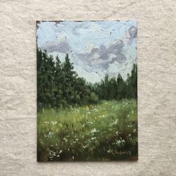 Original painting Landscape small Nature Painting Minimalist oil painting Miniature Small paintings on canvas