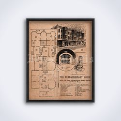 H. H. Holmes Murder Castle floor plan, detective, true crime printable art, print, poster (Digital Download)