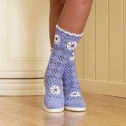 Crochet granny square boots Summer boots Knit boots womens Summer ankle boots