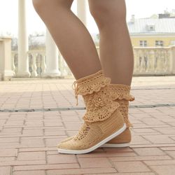 Crochet summer boots Knit boots womens Summer ankle boots Cotton yarn Boho style