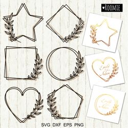 Leaf Frame SVG, Monogram SVG, Laurel Wreath svg, Floral monogram frames, Leaf Border circle heart star frame geometric