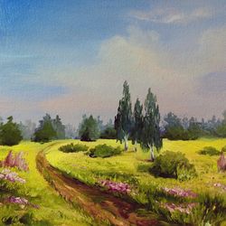 Summer painting Take painting Summer landscape with oil paintings Original landscape art 8x8 inches Wall art