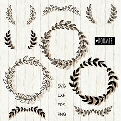 leaf frame floral border svg, wreath svg, monogram frames svg, laurel monogram svg, circle frames, round frames vintage