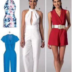 PDF Sewing Patterns Mc Calls 7366 Misses' Pleated Surplice or Plunging-Neckline Rompers, Jumpsuits and Belt