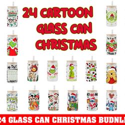 Cartoons Christmas 16oz Libbey Can Glass Wrap, Stitch Christmas, Grinch Png, Flash Download