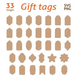 33 Gift Tags SVG, Christmas SVG cutting files, transparent PNG