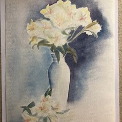 Freesia flowers in vase wall art hand painted modern watercolour painting