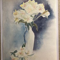 freesia flowers in vase wall art hand painted modern watercolour painting