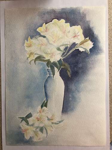 Freesia flowers in vase wall art hand painted modern watercolour painting