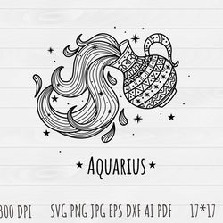 Aquarius Outline SVG, Aquarius clip art, Outline, SVG File, hand drawn, PNG, Digital Download