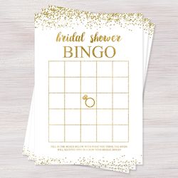 bridal bingo card, funny bridal shower games, gold confetti bridal shower ideas, wedding shower activities, bachelorette