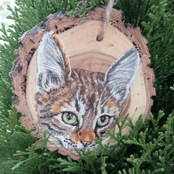 personalized pet ornament. christmas decoration with pet portrait from photo. wood slice ornament. cat lover gifts.