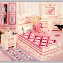 Digital - Vintage Plastic Canvas Pattern Bedroom - Plastic Canvas 7-Mesh for Dolls - PDF