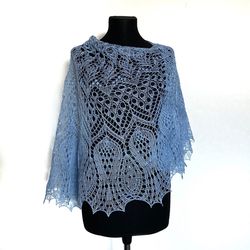 Lace shawl Women's wrap made of natural cotton Handmade Natural Shawl Openwork Shawls knitted shawlette