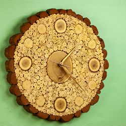 mandala clock, natural wood clock, tree slice clock, wood slice art, rustic wall clock, unique wall decor, oak clock