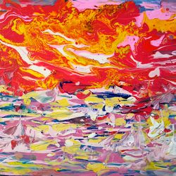 Waves Storm Sea Sunset Original Art Bright Painting Artist Svinar Oksana