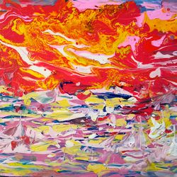 waves storm sea sunset original art bright painting artist svinar oksana