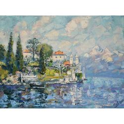 Italy Painting Landscape Artwork Lake Como Original Art Impressionism Canvas Oil Wall Art