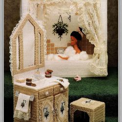 Digital - Vintage Plastic Canvas Pattern Bathroom - Plastic Canvas 7-Mesh for Dolls - PDF